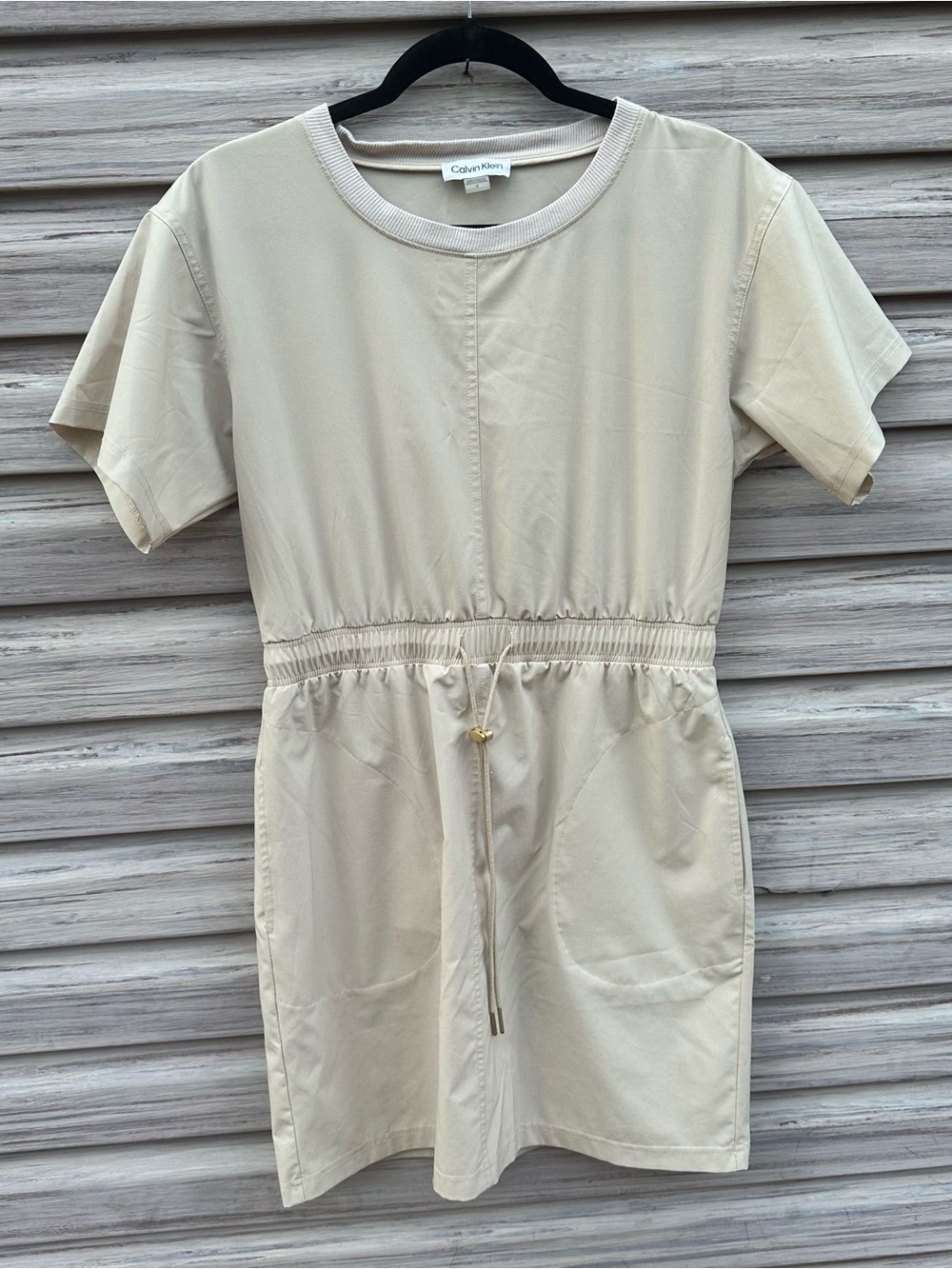 Calvin Klein Beige Drawstring Waist T-Shirt Dress